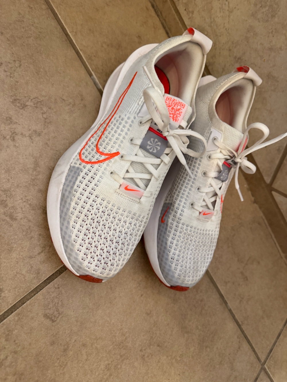 Nike White and Orange Women's Knit Running Sneakers